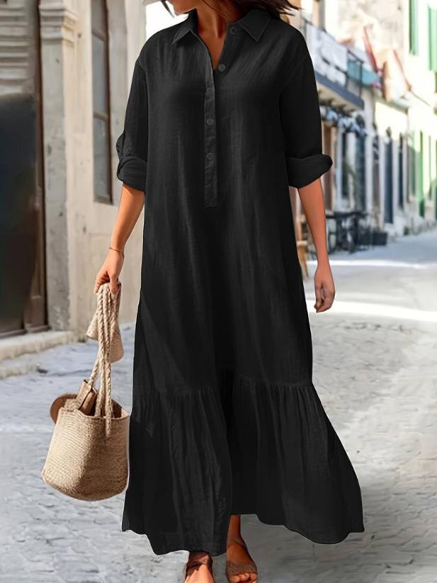 Cotton Linen Button Irregular Hem Shirt Dress