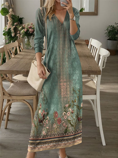 V-neck Long Sleeve Maxi Dress