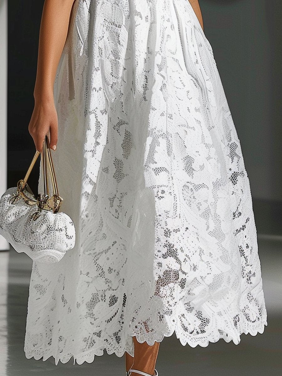 Elegant Puff Sleeve Lace Maxi Dress