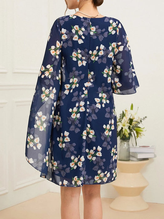 Irregular Printed Round Neck Dress