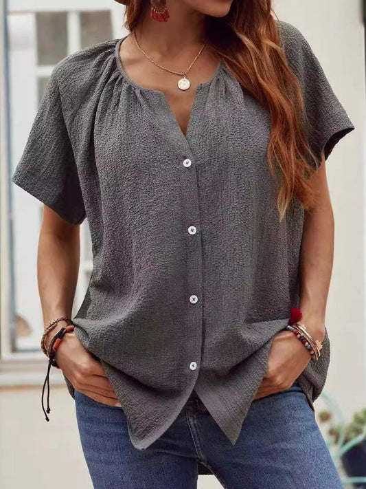 Round neck Single-breasted Cardigan Short-sleeve Shirt