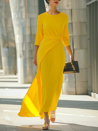 Elegant Round Neck Irregular Hem Dress