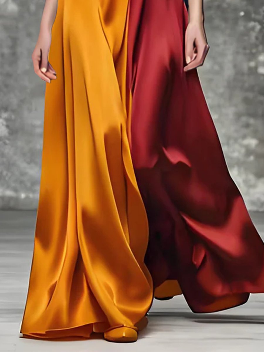 Elegant Contrast Color Short Sleeve Maxi Dress