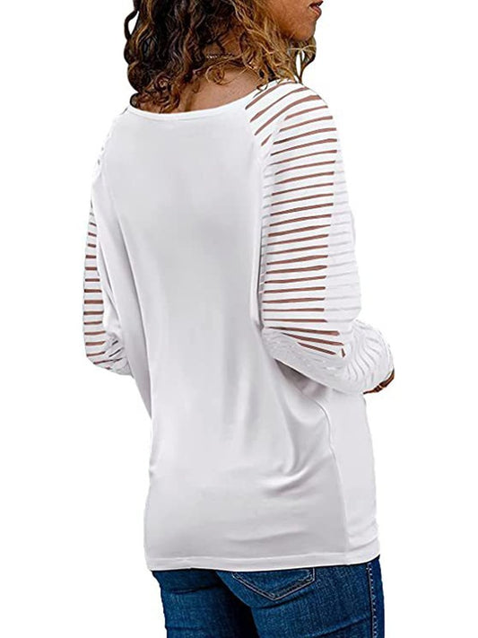 Striped Paneled Casual Long-sleeved T-shirt