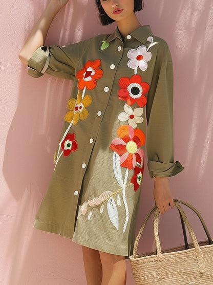 Elegant Embroidered Oversize Shirt Dress