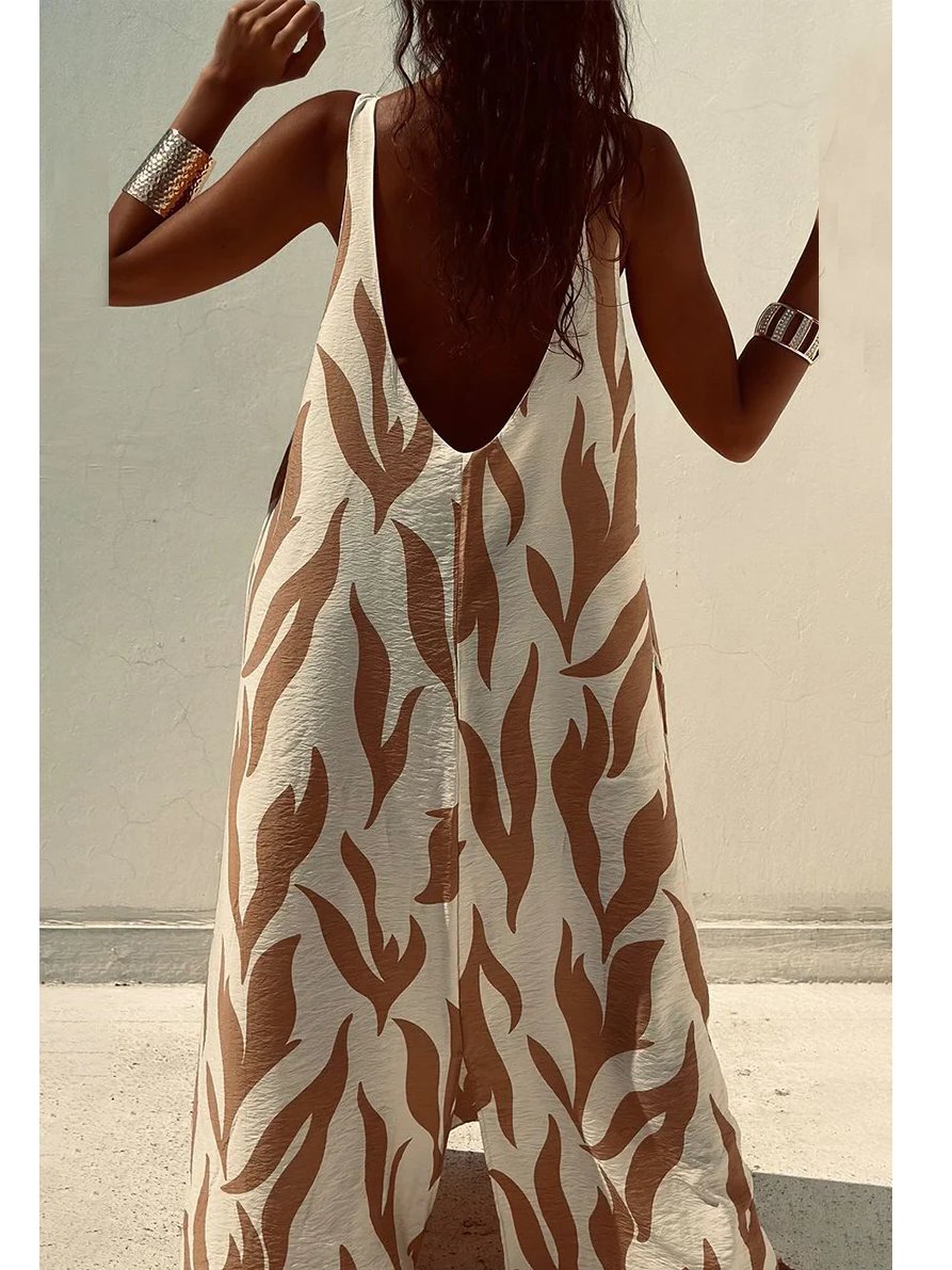 Printed Sleeveless Backless Slit Tank Dress