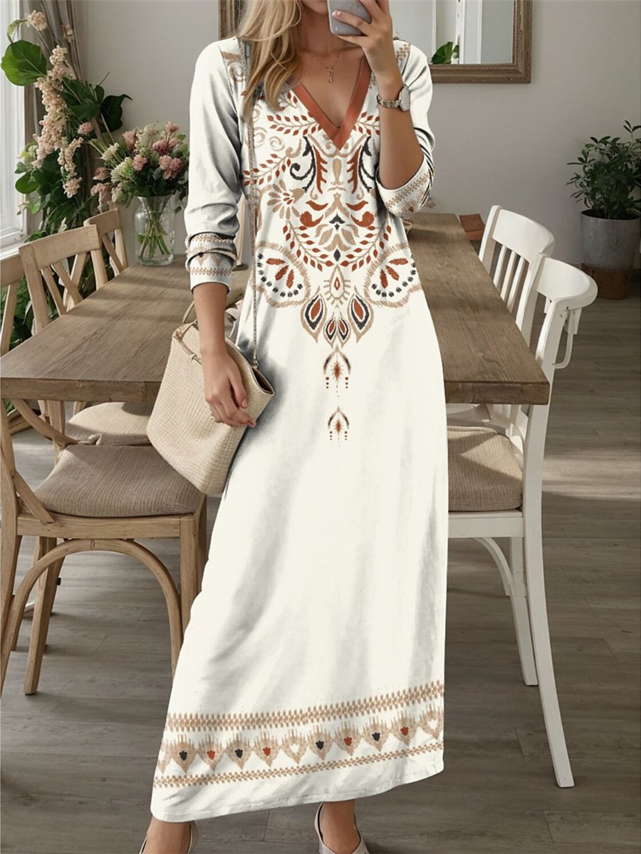 V-neck Long Sleeve Maxi Dress