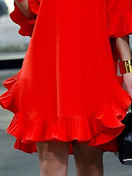 Elegant Ruffle Sleeve Midi Dress