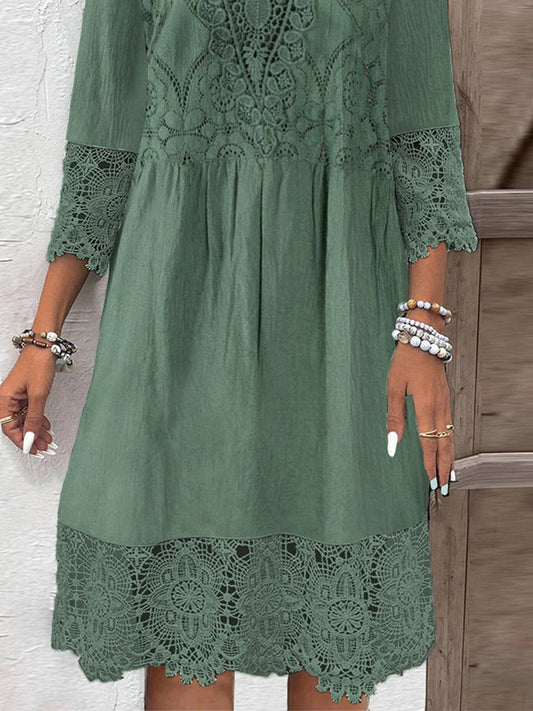 V-neck Lace-trimmed Hollow-out Dress