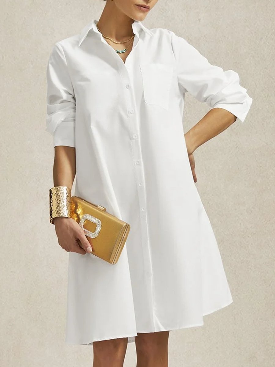 Long Sleeve Shirt Simple Midi Dress