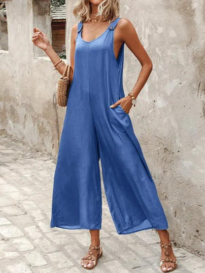 Casual Loose Solid Color Sleeveless Jumpsuits