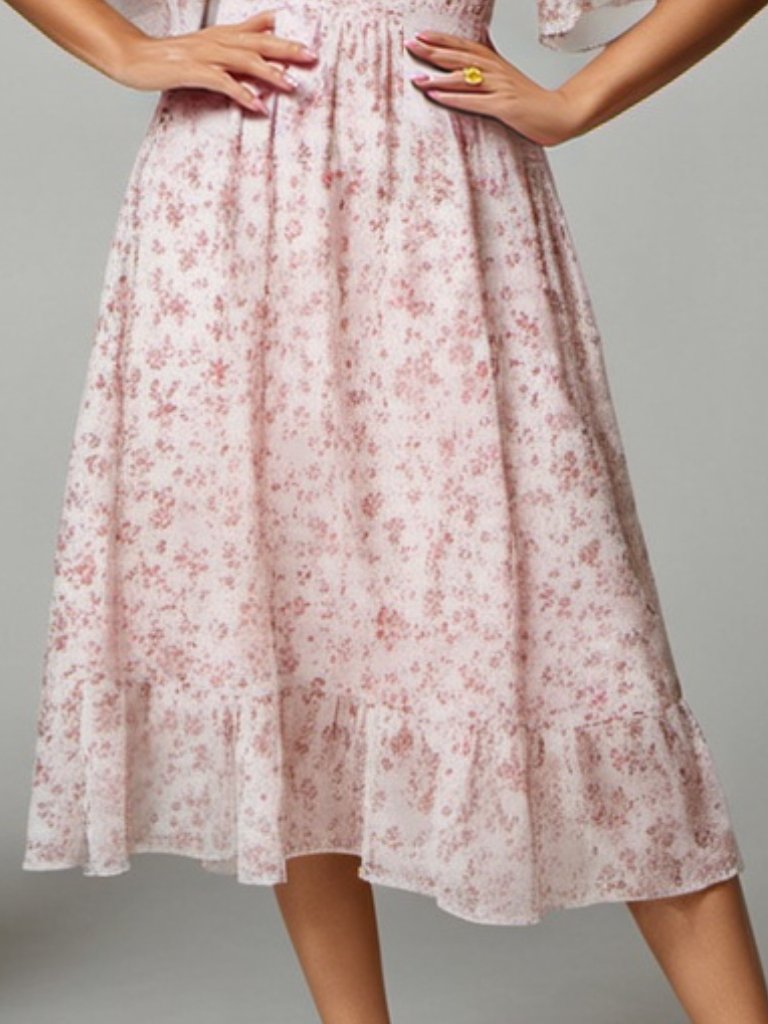 Elegant Floral Printed Chiffon Dress