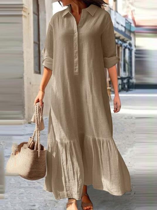 Cotton Linen Button Irregular Hem Shirt Dress