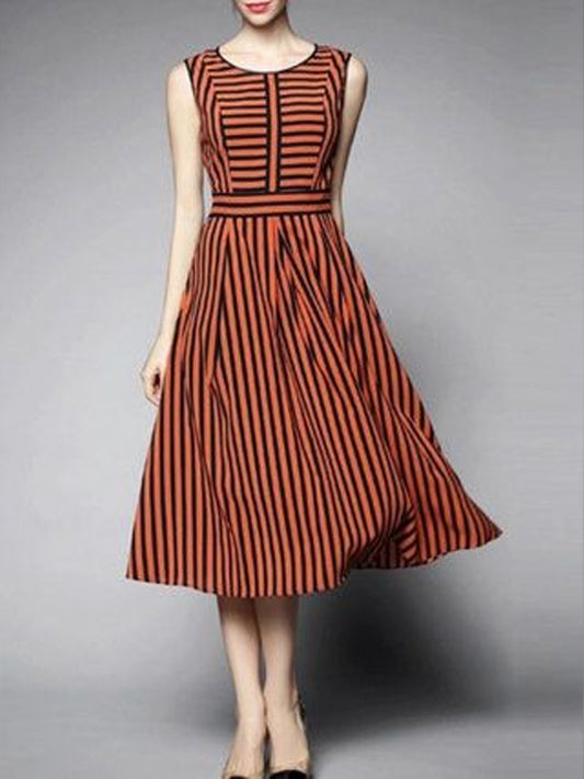 Round Neck Sleeveless Striped Dress