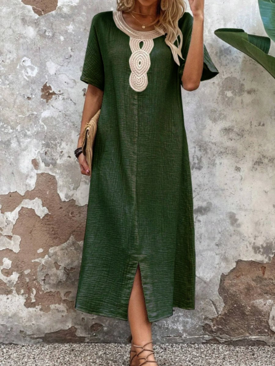 Cotton and Linen Slit Loose Dress