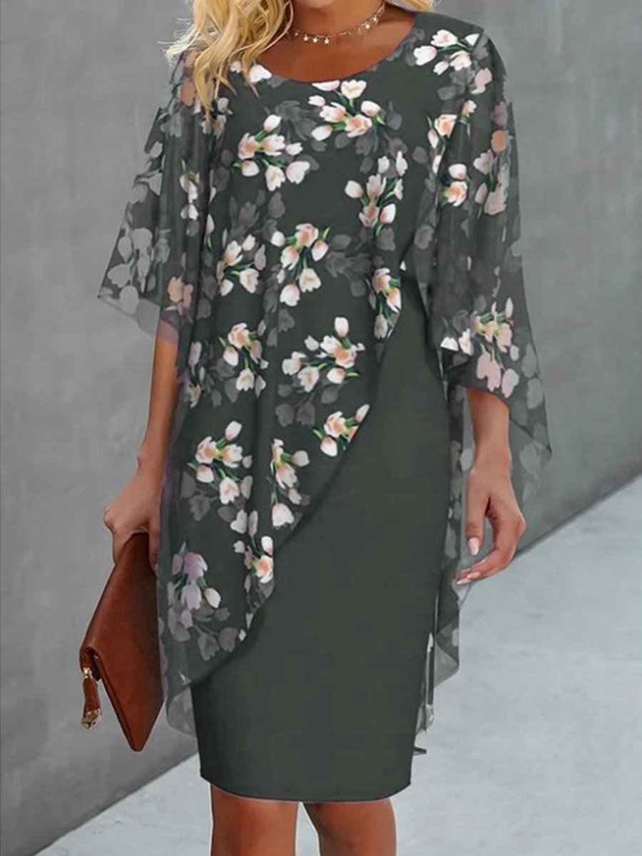 Irregular Printed Round Neck Dress