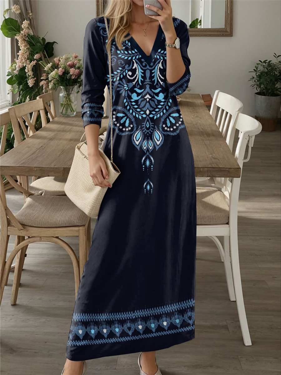 V-neck Long Sleeve Maxi Dress