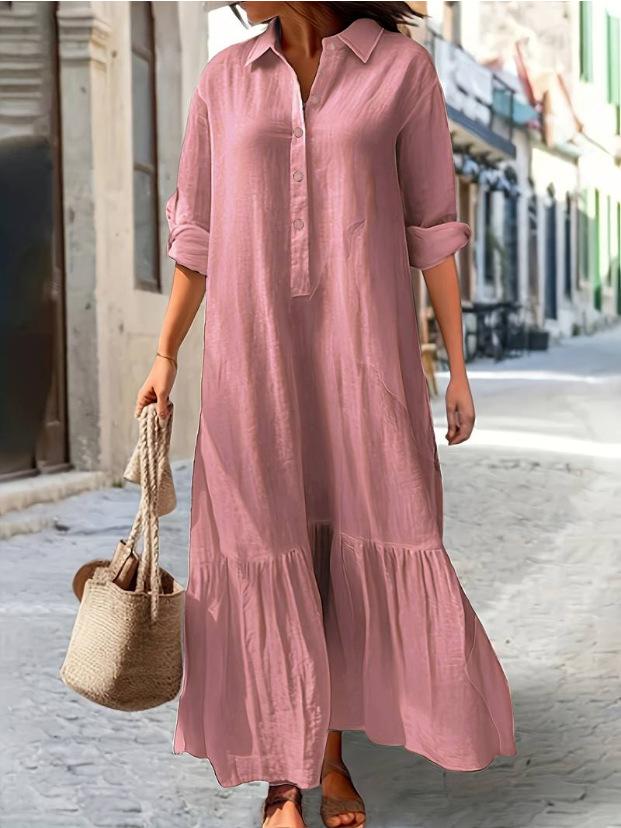 Cotton Linen Button Irregular Hem Shirt Dress