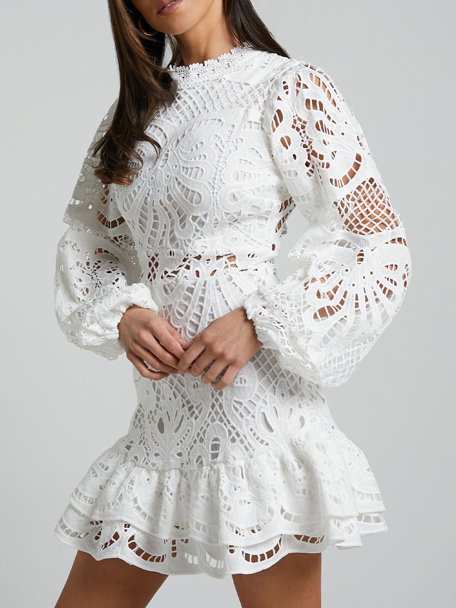 Lace Puff Sleeve Midi Dress