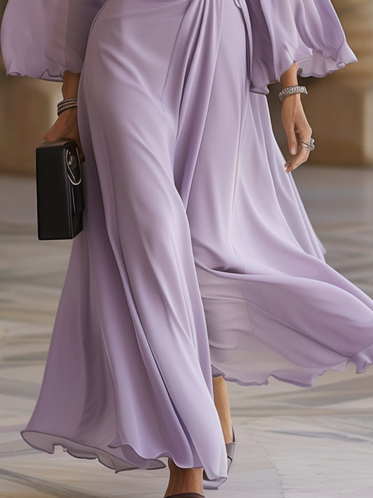 Round Neck Gathered Waist Maxi Dress