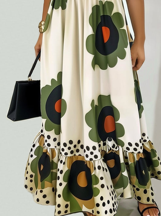 Elegant Off Shoulder Floral Polka Dots Dress