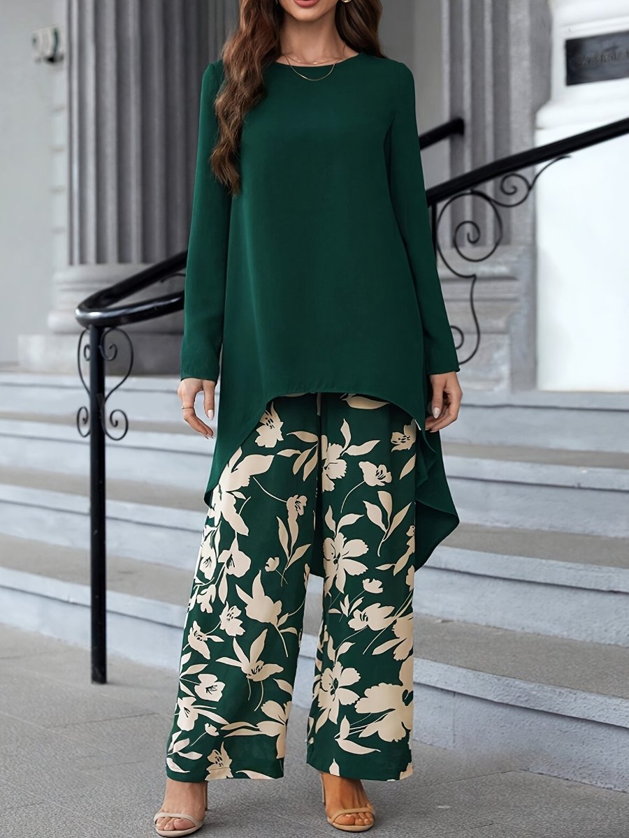 Long Sleeve Top and Wide-leg Pants Set