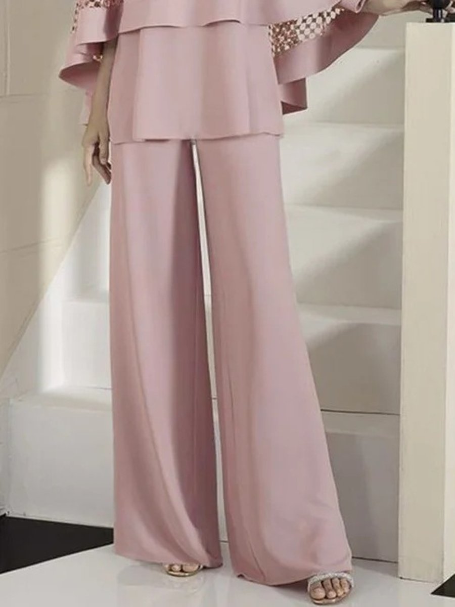 Jacquard Shawl Wide-Leg Trousers Three-Piece Set