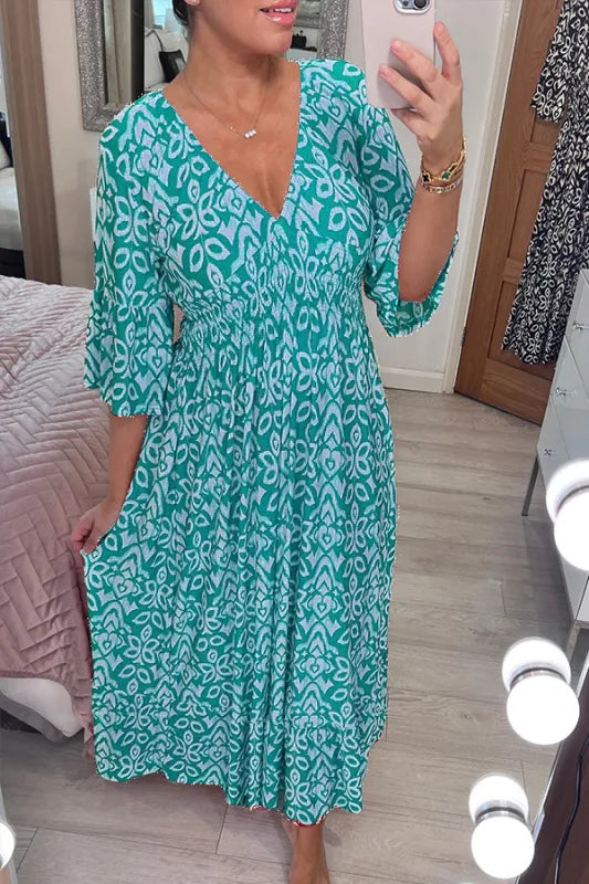 Bohemian - Casual Print V-Neck Long Dress