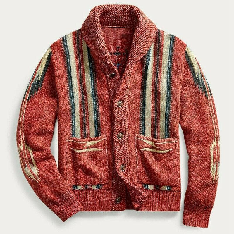 Richard - Vintage Lapel Jacquard Knit Cardigan