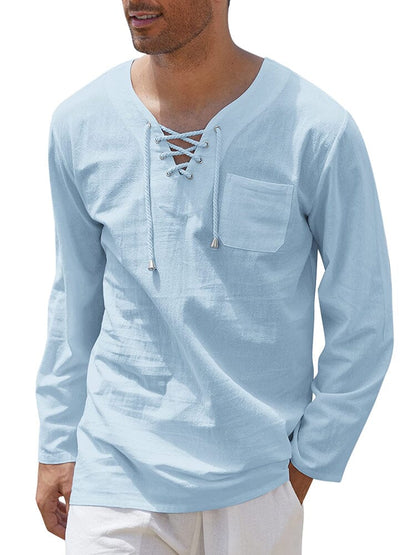 Breathable Solid Drawstring Cotton Linen Shirt (US Only)