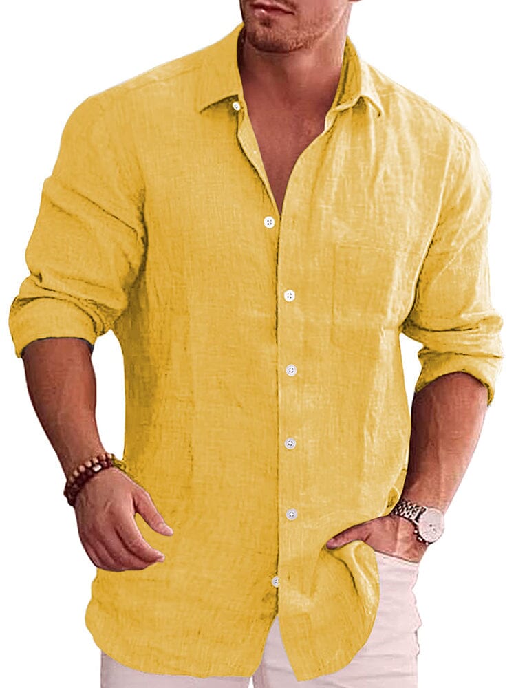 Classic Casual Button Down Cotton Linen Shirt (Us Only)